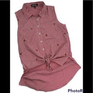 Kontrol red & white gingham Sleeveless tie front Shirt